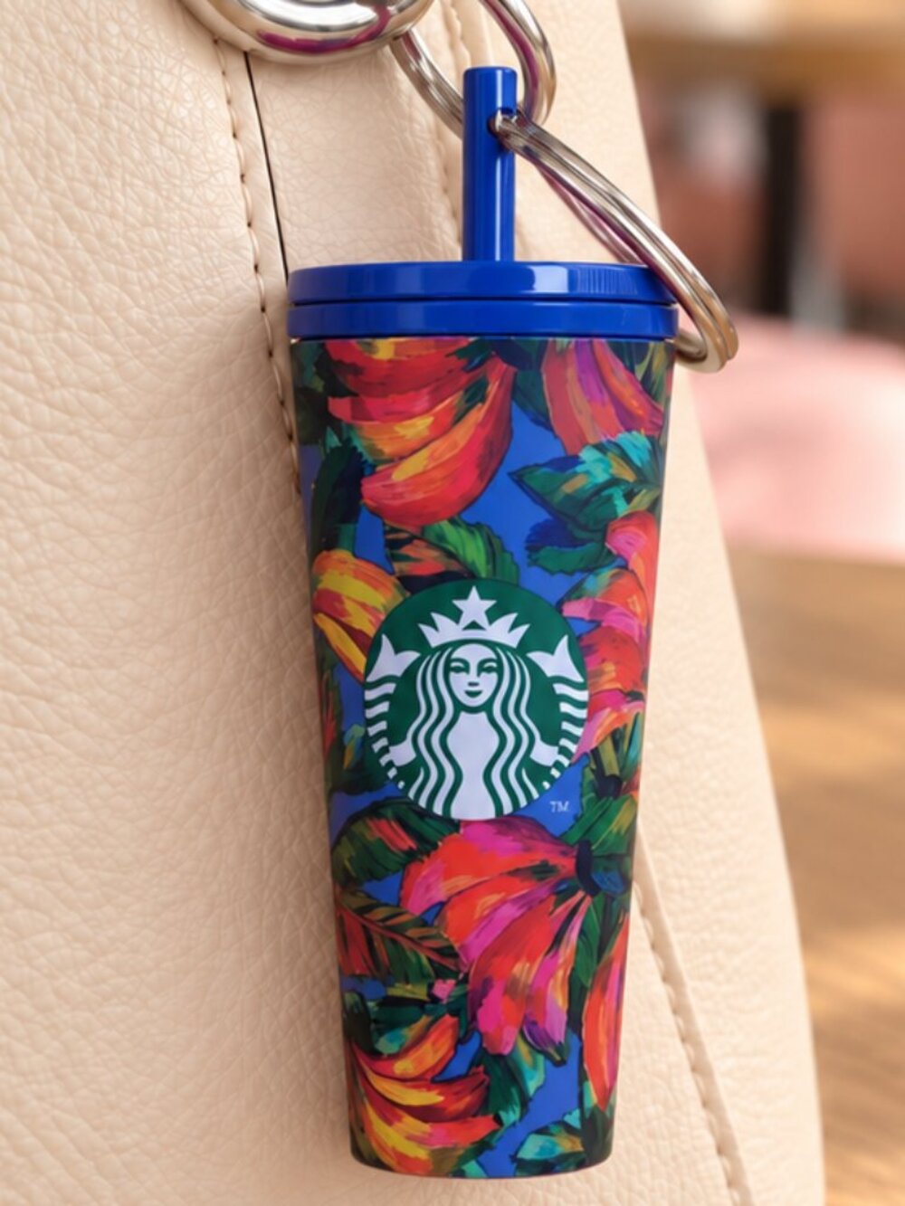 Starbucks x Farm Rio Mini Cup Keychain Tropical Blue Banana Print Purse Charm